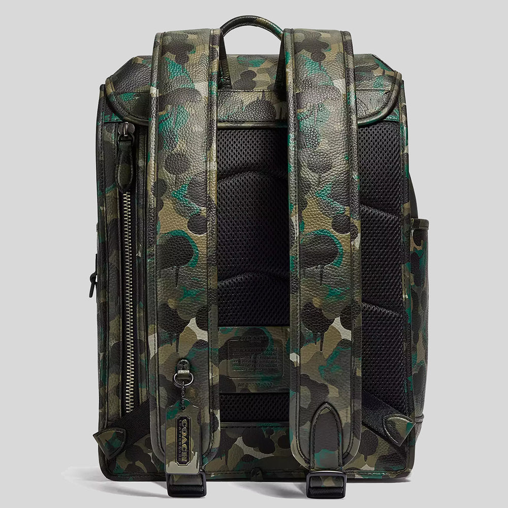 COACH League Flap Backpack With Camo Print Matte Black/Green COACH League Flap Backpack With Camo Print Matte Black/Green