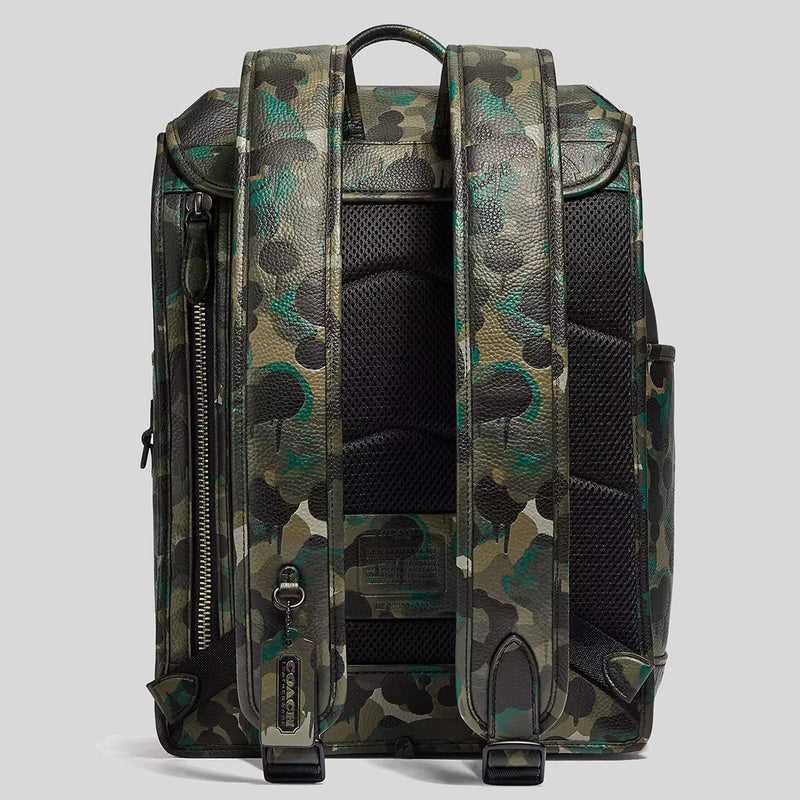 COACH League Flap Backpack With Camo Print Matte Black/Green C5288