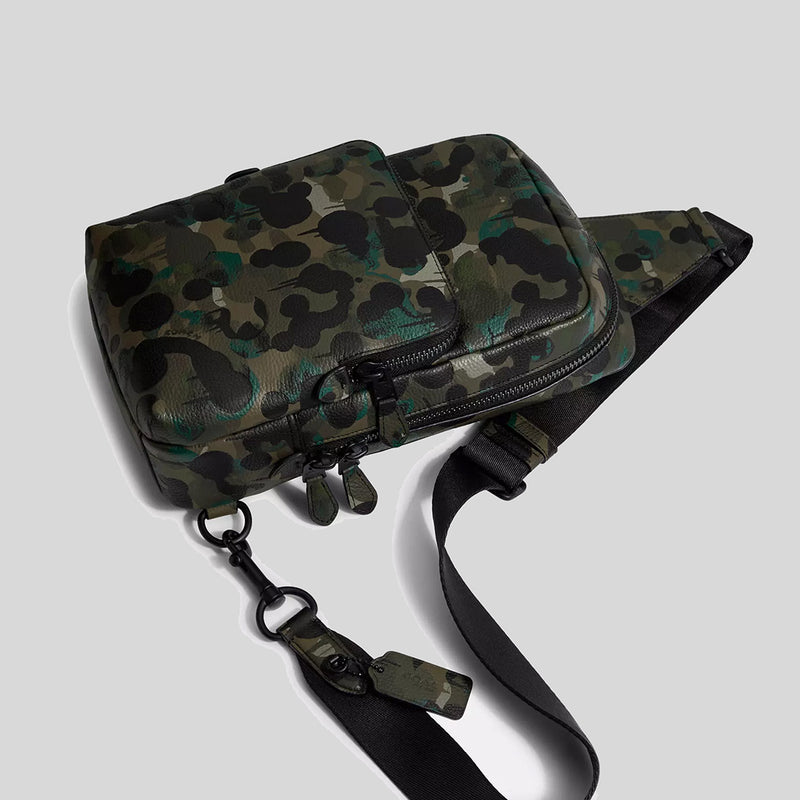 COACH Gotham Pack With Camo Print Matte Black/Green/Blue C5334