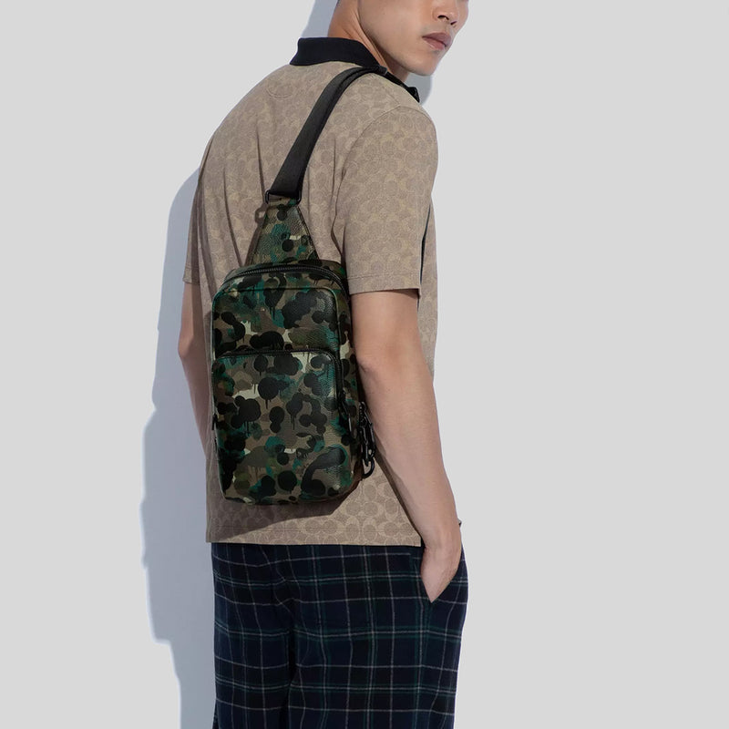 COACH Gotham Pack With Camo Print Matte Black/Green/Blue C5334