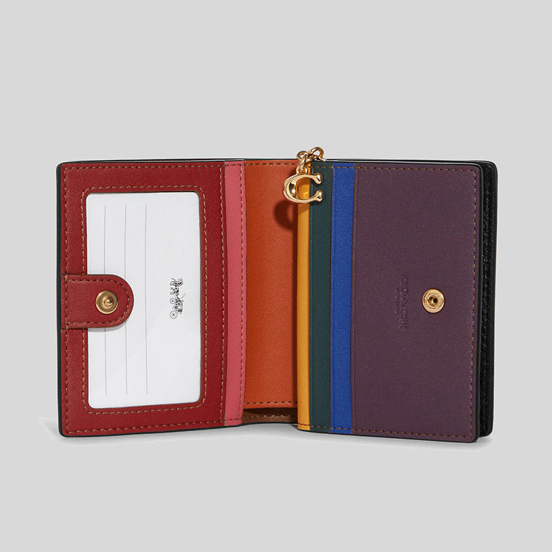 Coach Small Trifold Wallet in Signature Canvas with Colorblock Interior