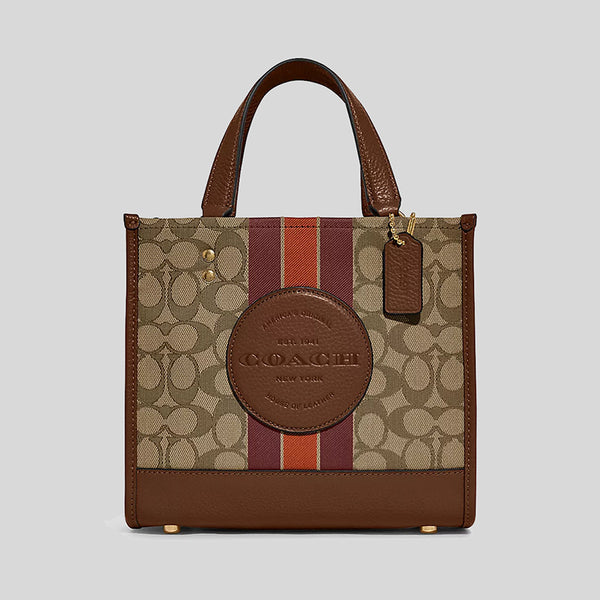 Coach Dempsey Tote 22 In Signature Jacquard With Stripe And Coach Patch Khaki Multi C8417