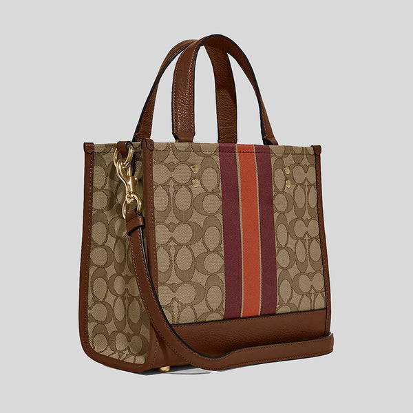 Coach Dempsey Tote 22 In Signature Jacquard With Stripe And Coach Patch Khaki Multi C8417