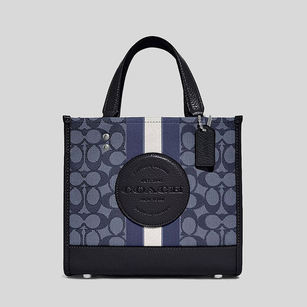 Coach Dempsey Tote 22 In Signature Jacquard With Stripe And Coach Patch Denim/Midnight Navy Multi C8417