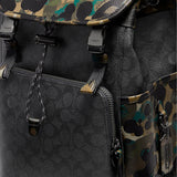 Coach League Flap Backpack In Signature Canvas With Camo Print Charcoal Multi C9734