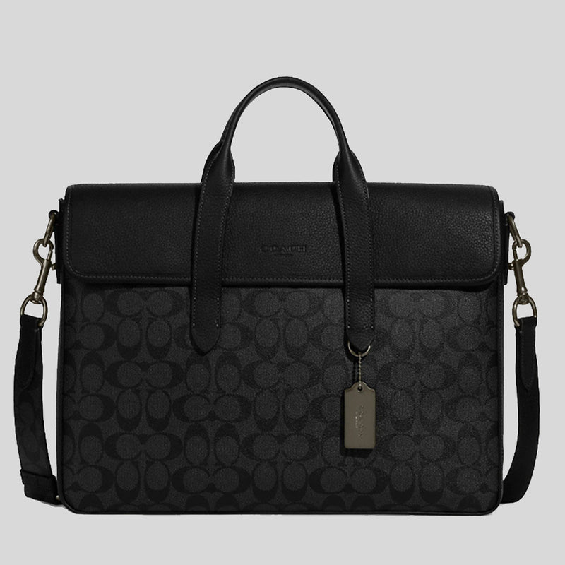 COACH Sullivan Portfolio Brief In Signature Canvas Charcoal/Black C9873