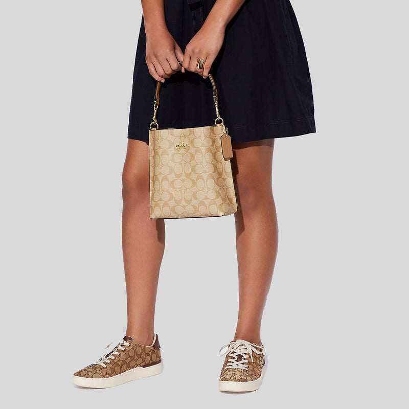COACH Mollie Bucket Bag 22 In Signature Canvas Light Khaki/Saddle CA582