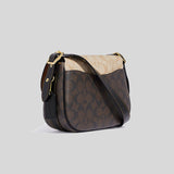 Coach Macie Saddle Bag In Blocked Signature Canvas Light Khaki Brown CB898