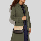 Coach Macie Saddle Bag In Blocked Signature Canvas Light Khaki Brown CB898