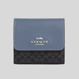 COACH Small Trifold Wallet In Colorblock Signature Canvas Graphite/Light Mist CF369