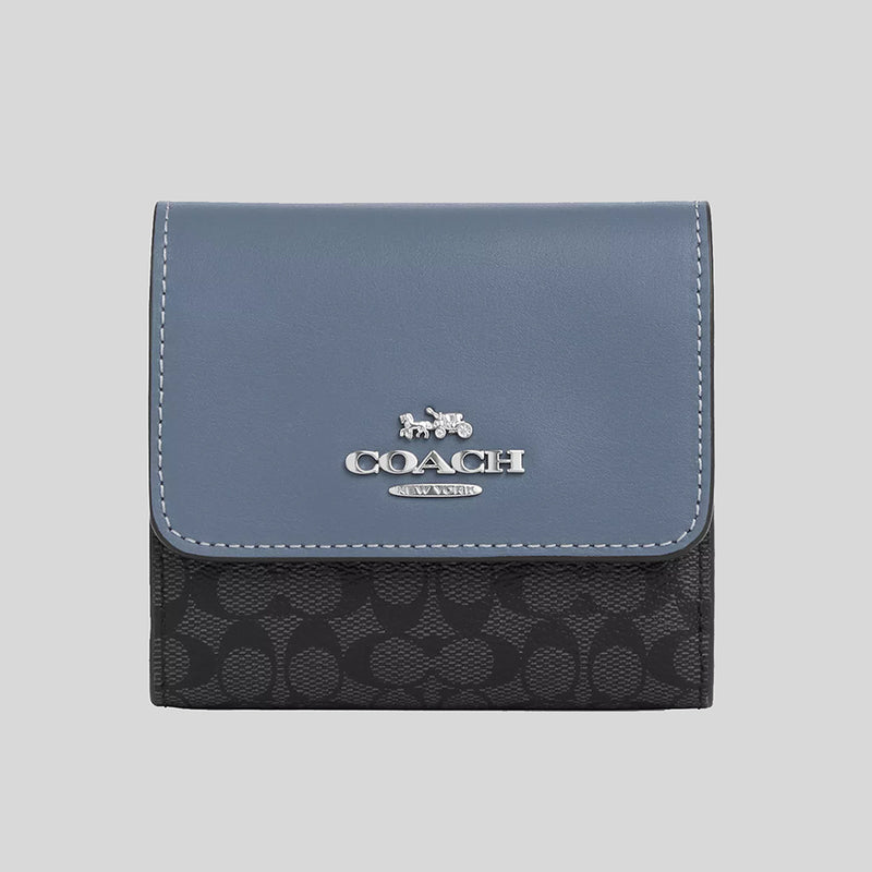 COACH Small Trifold Wallet In Colorblock Signature Canvas Graphite