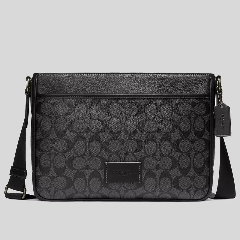 COACH Men's District Signature Canvas Crossbody Bag Charcoal/Black CH078