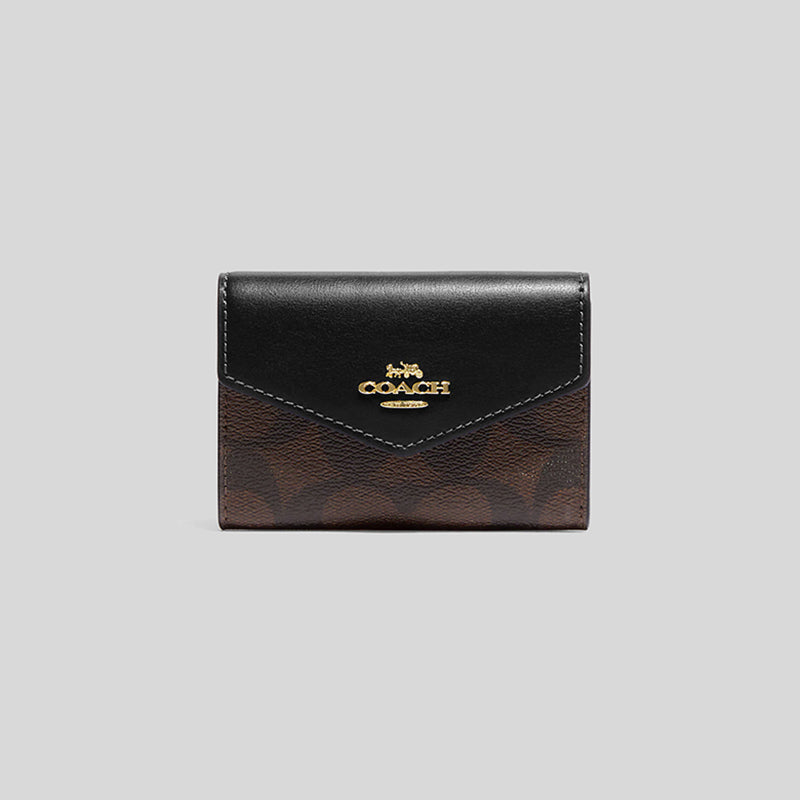 Coach Flap Card Case In Signature Canvas Brown Black CH202