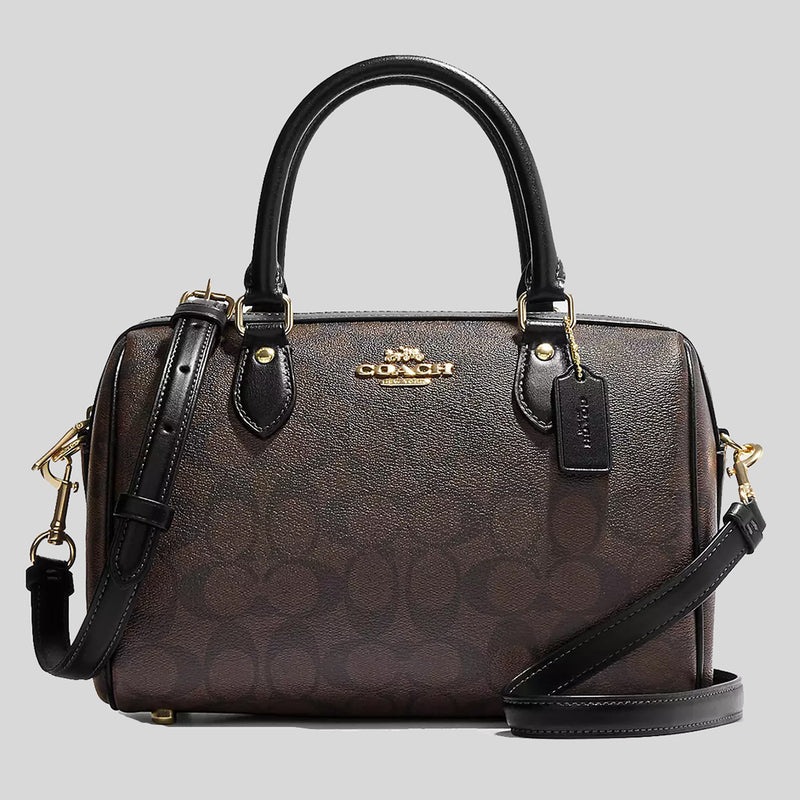 COACH Rowan Satchel In Signature Canvas Brown Black CH280