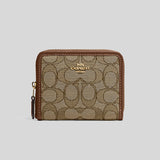 Coach Small Zip Around Wallet In Signature Jacquard Khaki Saddle CH389