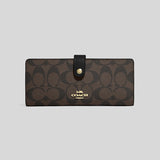Coach Slim Wallet In Signature Canvas Brown Black CH414