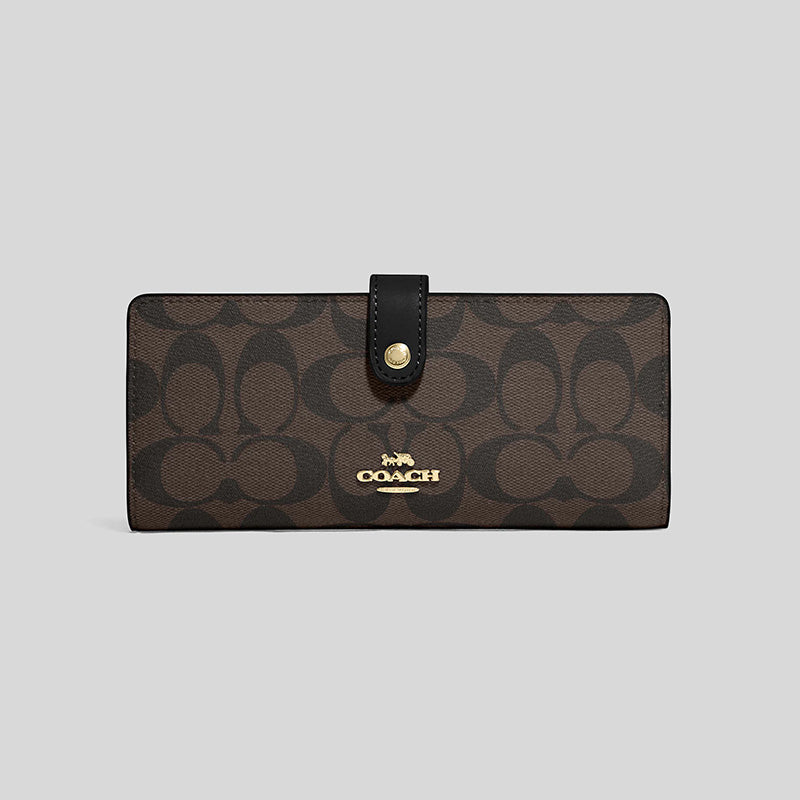 Coach Slim Wallet In Signature Canvas Brown Black CH414
