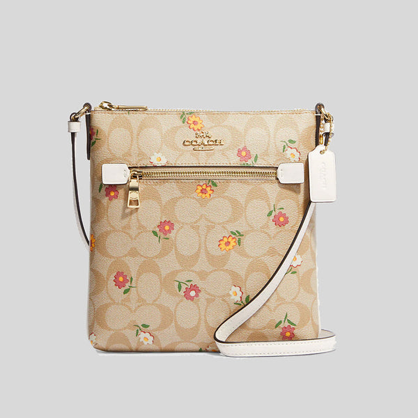 Coach Mini Rowan File Bag In Signature Canvas With Nostalgic Ditsy Print Light Khaki Multi CH479