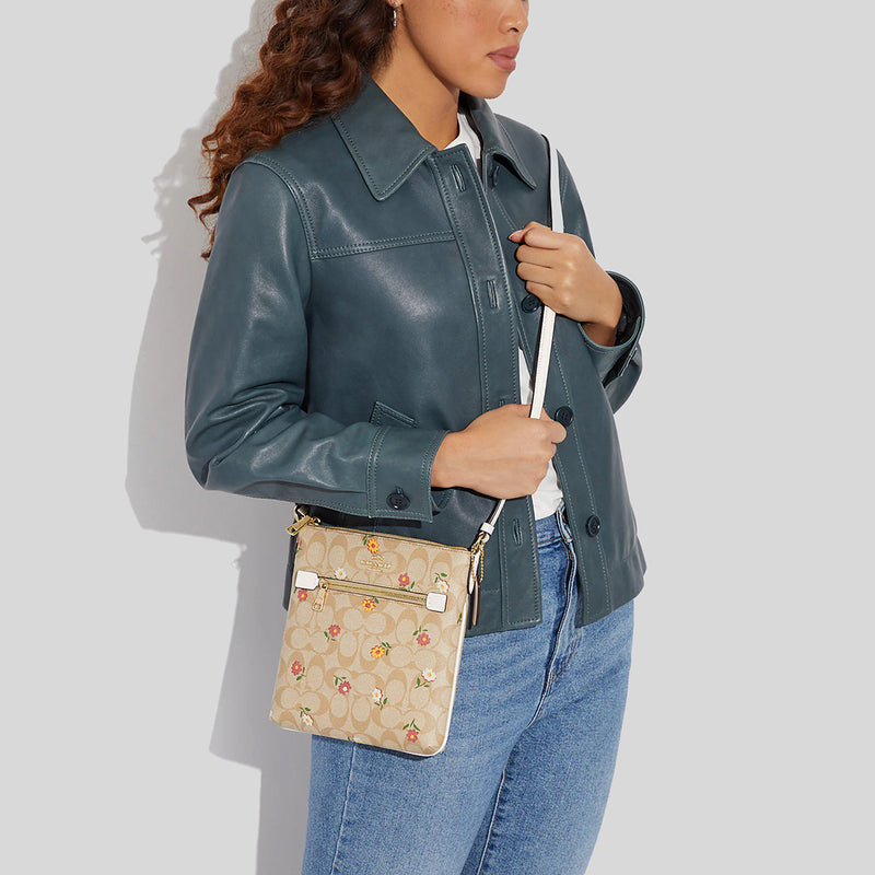 Coach Mini Rowan File Bag In Signature Canvas With Nostalgic Ditsy Print Light Khaki Multi CH479