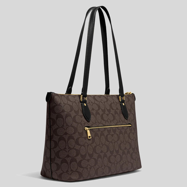 Coach Gallery Tote In Signature Canvas Brown Black CH504