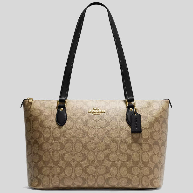 COACH Gallery Tote In Signature Canvas Khaki/Black CH504