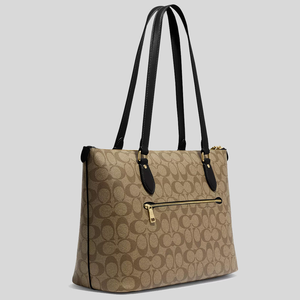 COACH Gallery Tote In Signature Canvas Khaki Black CH504 LussoCitta