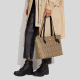 COACH Gallery Tote In Signature Canvas Khaki/Black CH504