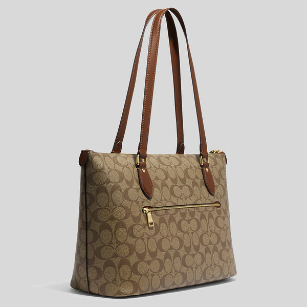 Coach Gallery Tote In Signature Canvas Khaki Saddle CH504