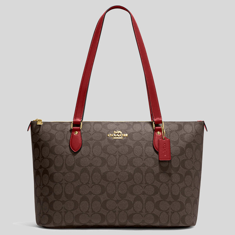 Coach Gallery Tote In Signature Canvas Brown 1941 Red CH504