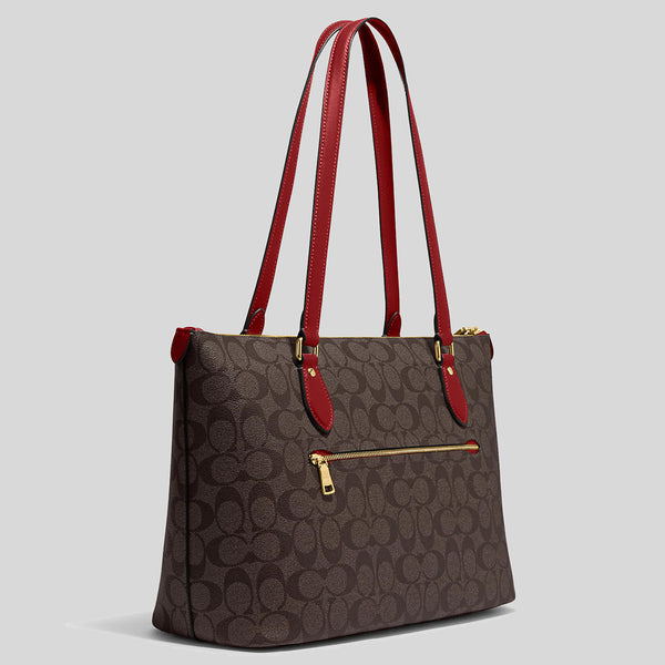 Coach Gallery Tote In Signature Canvas Brown 1941 Red CH504