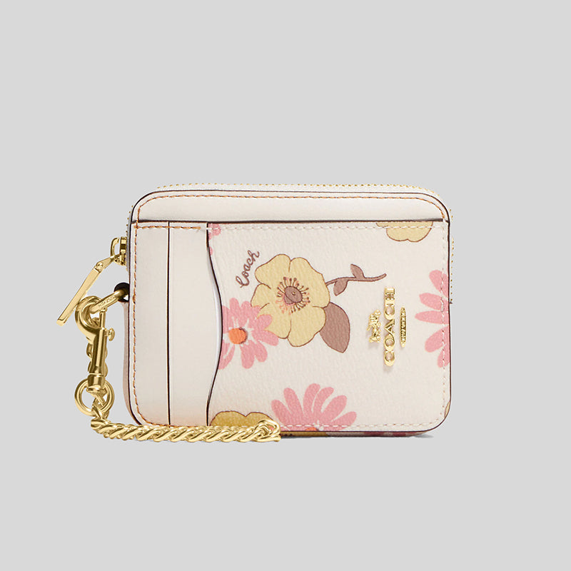 Coach Zip Card Case With Floral Cluster Print Chalk Multi CH650