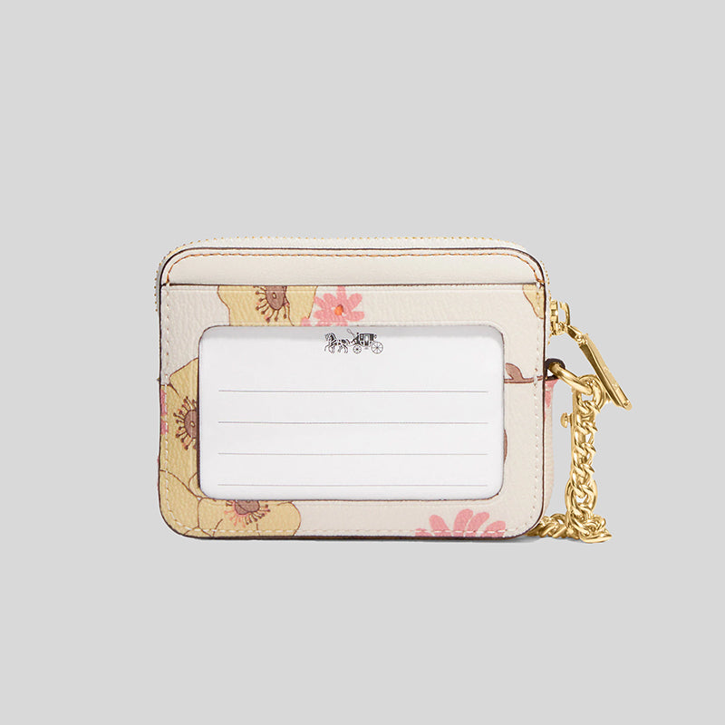 Coach Zip Card Case With Floral Cluster Print Chalk Multi CH650