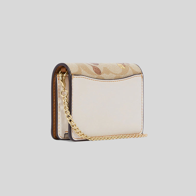 Coach Mini Wallet On A Chain In Signature Canvas With Floral Cluster Print Light Khaki CH714