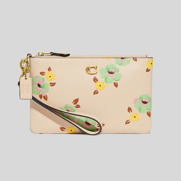 Coach Small Wristlet With Floral Print Ivory Multi CH812