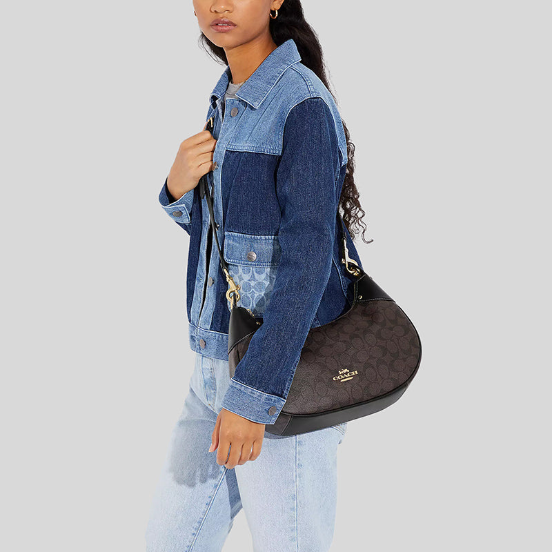 Coach Mara Hobo In Signature Canvas Brown Black CI791