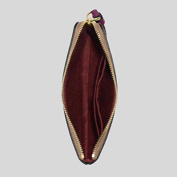 Coach Corner Zip Wristlet In Signature Canvas Khaki/Deep Berry CK358