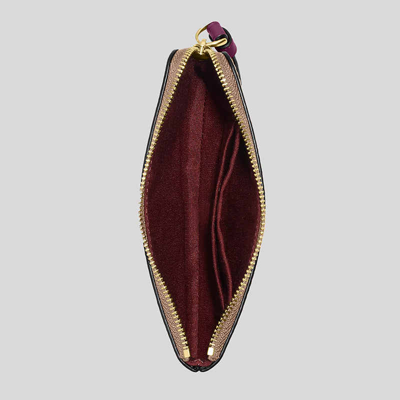 Coach Corner Zip Wristlet In Signature Canvas Khaki/Deep Berry CK358