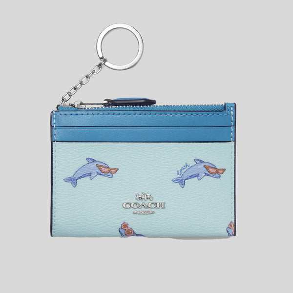 Coach Mini Skinny Id Case With Dolphin Print Blue Multi CK422