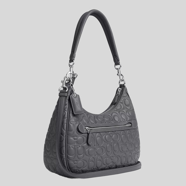 COACH Teri Hobo With Signature Leather Industrial Grey CM055