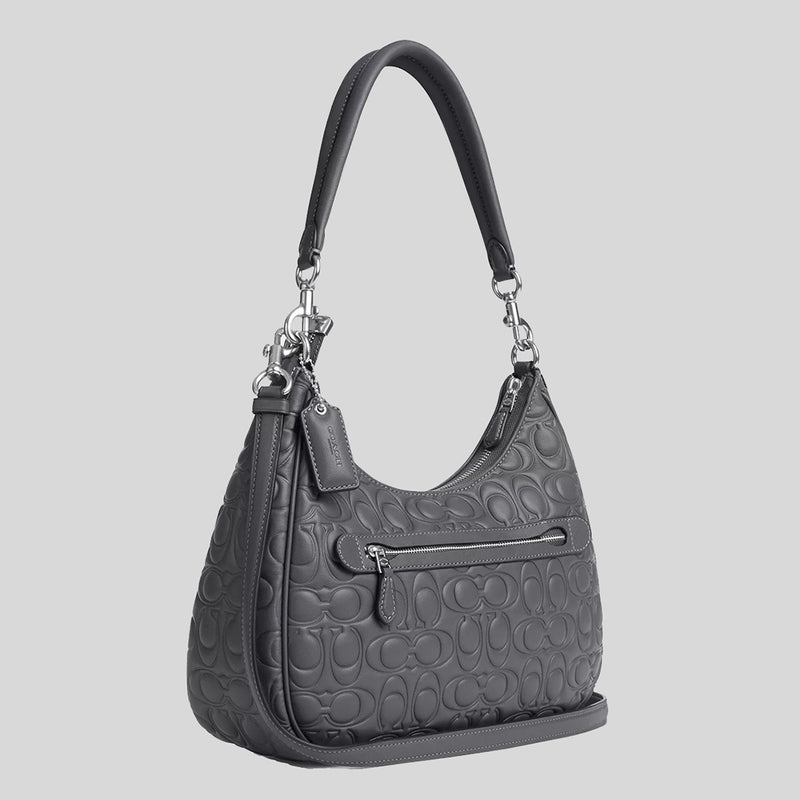 COACH Teri Hobo With Signature Leather Industrial Grey CM055