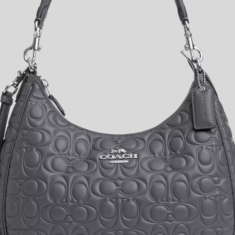 COACH Teri Hobo With Signature Leather Industrial Grey CM055