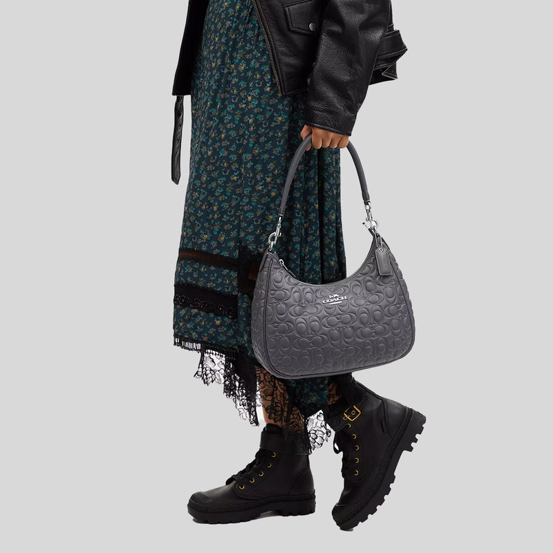 COACH Teri Hobo With Signature Leather Industrial Grey CM055