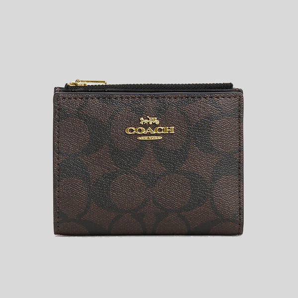 Coach Bifold Wallet In Signature Canvas Brown Black CM852