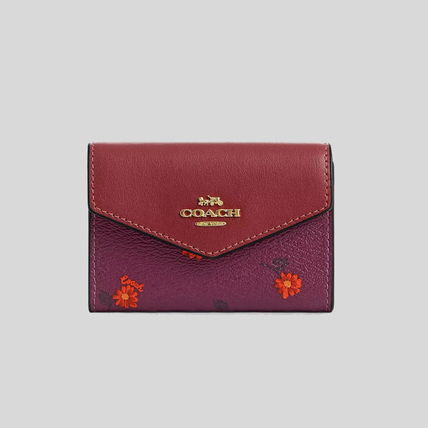 Coach Flap Card Case With Country Floral Print Deep Berry Multi CM992