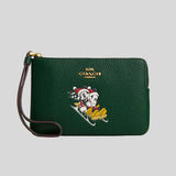 Coach Disney X Coach Corner Zip Wristlet With Sled Motif Dark Pine CN025