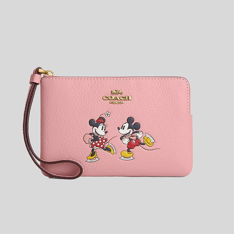 Coach Disney X Coach Corner Zip Wristlet With Ice Skate Motif Light Blush Multi CN026