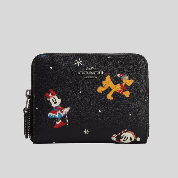 Coach Disney X Coach Small Zip Around Wallet With Holiday Print Black Multi CN028