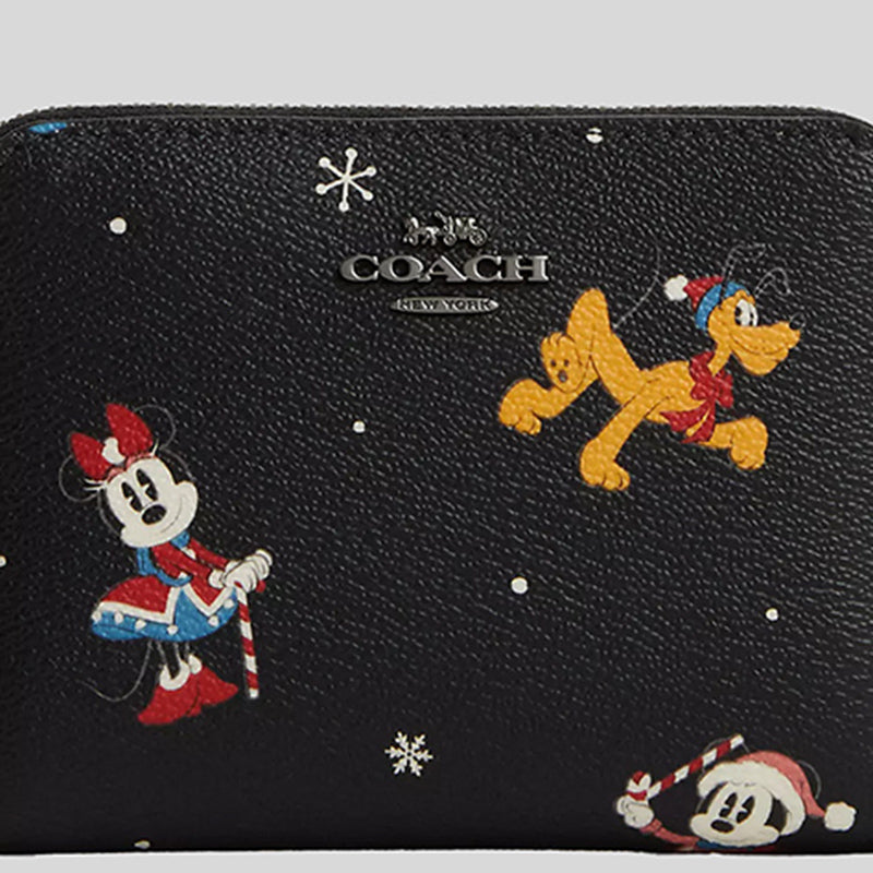 COACH Disney X Coach Small Zip Around Wallet With Holiday Print Black Multi CN028