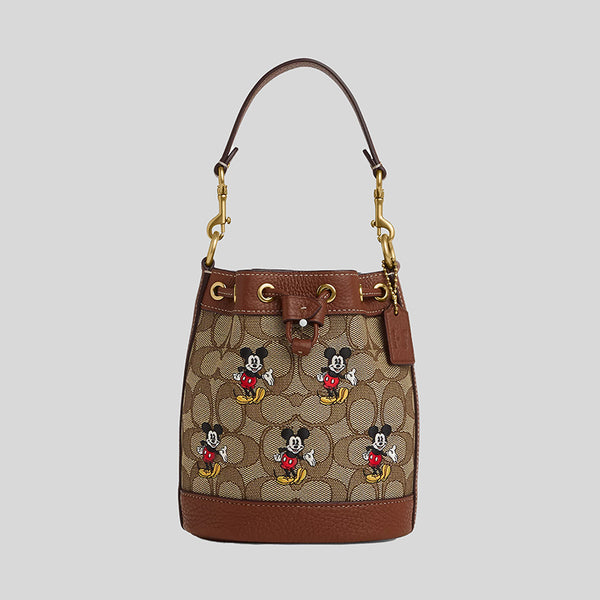 Coach Disney X Coach Mini Dempsey Bucket Bag In Signature Jacquard With Mickey Mouse Print Khaki Multi CN499