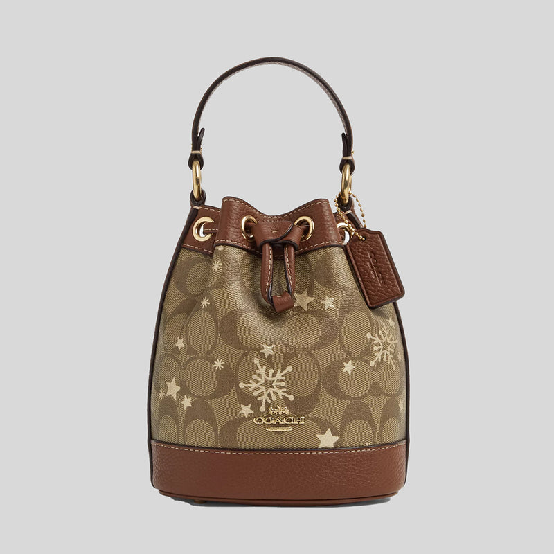 Coach Dempsey Drawstring Bucket Bag 15 In Signature Canvas With Star And Snowflake Print CN679